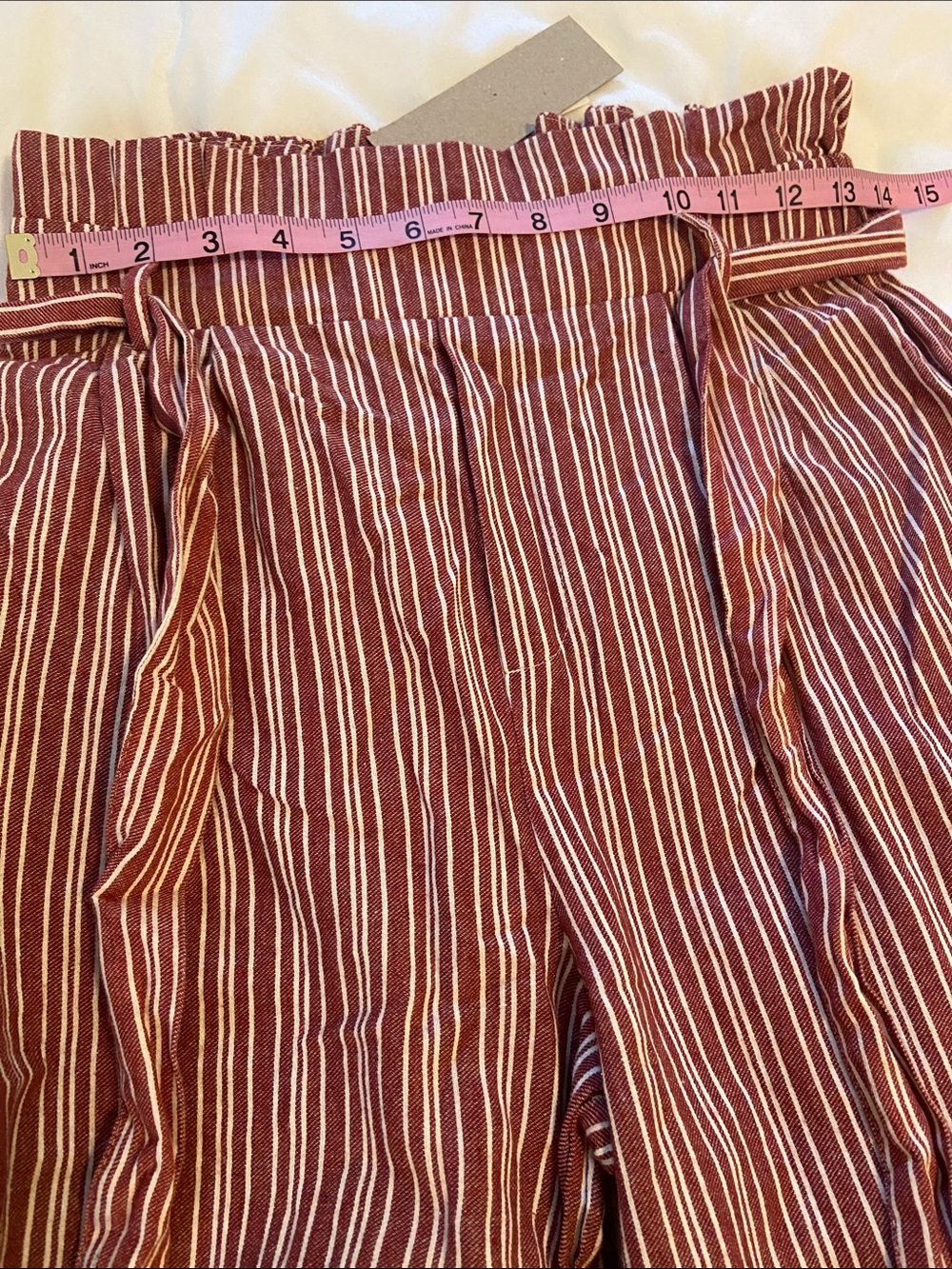 DO+BE Paperbag-Waist Wide-Leg Cropped Pants Rust Red/White Striped Womans M - Picture 6 of 7